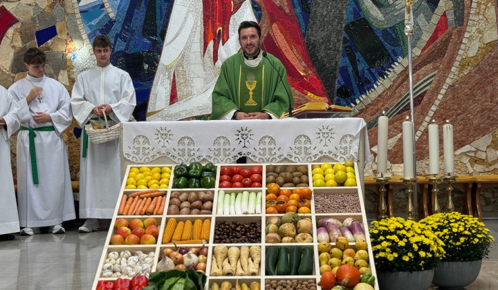 Martin Golob pri sveti maši Zveze slovenske podeželske mladine (foto: Rok Mihevc)