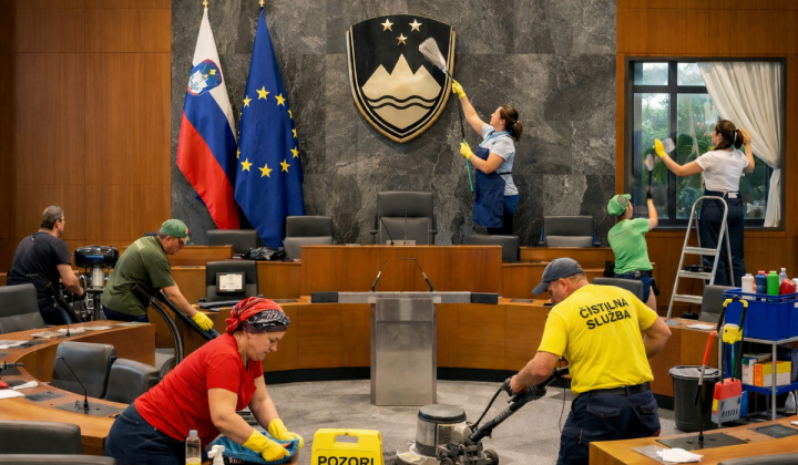 Spomladansko čiščenje v državnem zboru (foto: Fotografija je ustvarjena z umetno inteligenco)